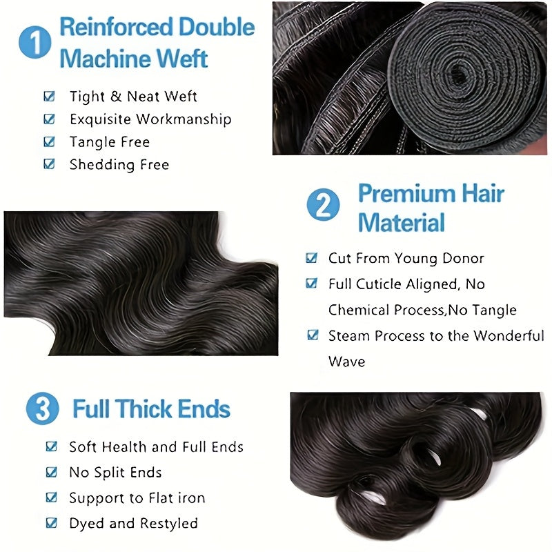 Body Wave Human Hair 3 Bundles With 2×6 Free Part Lace Closure Human Hair 100% Unprocessed Brazilian Virgin Hair Weave Bundles Human Hair With 2×6 Free Part Lace Closure Black Hair Natural Color. RM1176368 T