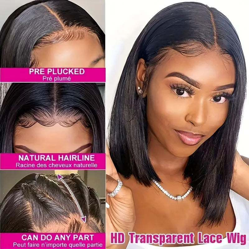 Brazilian straight hair 13X4 HD Transparent Lace Front Wig-150 Remy Human hair Bob cot preplucked baby hair. LX3833025 T