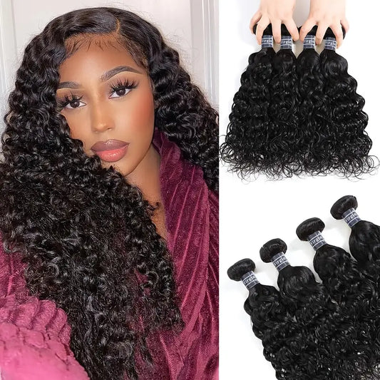 4 bundles 100% Raw Brazilian human hair extensions deep wave texture. Natural look and versatile styling, voluminous waves. UA2384630 T