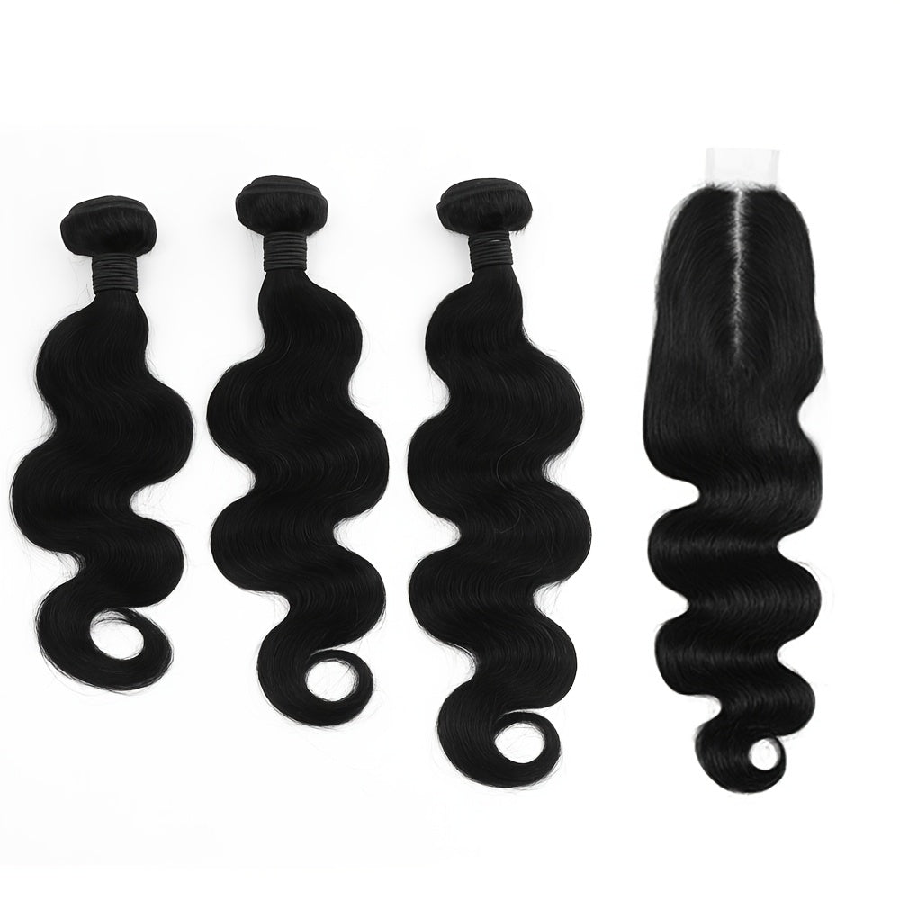 Body Wave Human Hair 3 Bundles With 2×6 Free Part Lace Closure Human Hair 100% Unprocessed Brazilian Virgin Hair Weave Bundles Human Hair With 2×6 Free Part Lace Closure Black Hair Natural Color. RM1176368 T