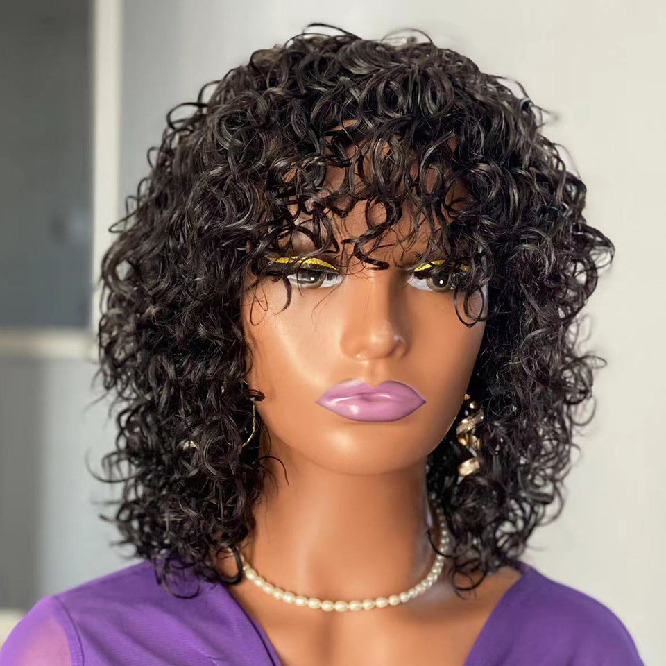 Water Wave Fringe Human Hair Wigs With Bangs. CJHC 1989 44401AZ