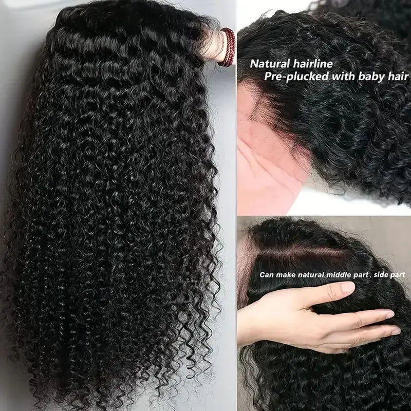 No import chargesLocal warehouse200 Density 4x4 Curly Wave Glueless Lace Closure Wigs Human Hair HD Transparent Frontal Wigs Human Hair for Women Curly Wave Glueless Wigs Human Hair Pre Plucked with Baby Hair Natural Black