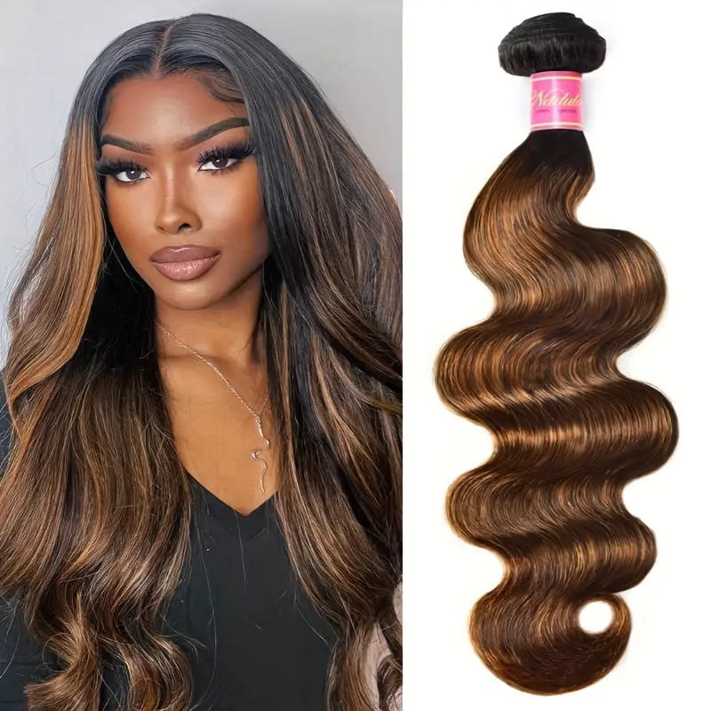 Nadula 12a highlight brown ombre body wave human hair weave. 1bundle balayage highlight colored Brazilian 100% Remy Human hair, wavy extentionn, KF153910 T