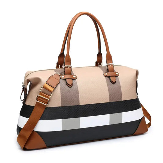 No import chargesLocal - Fastest delivery: 2 BUSINESS DAYSPU leather large overnight travel bag striped pattern handbag carry-on luggage bag suitable for vacation, overnight, camping, hiking, sports and fitness. 14062889Q T