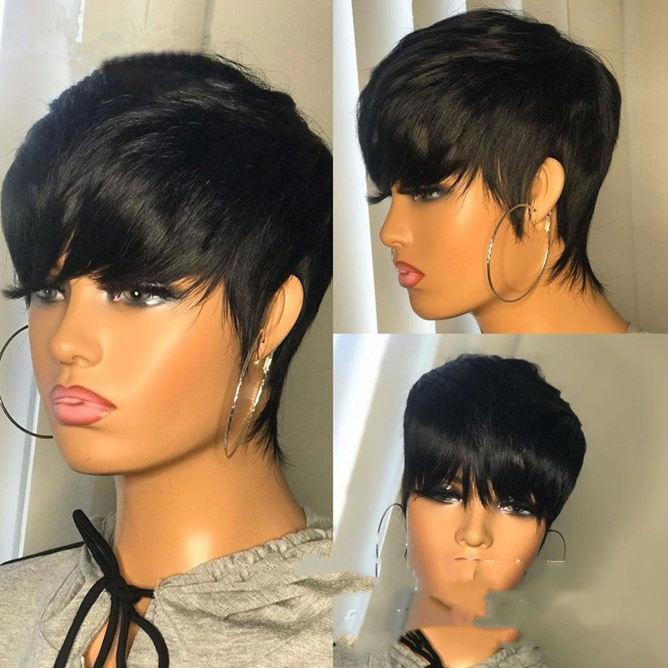 Wig Female Headgear Foreign Trade Black Short Straight Hair Pixie Cut Short Black Wigs, CJYD 181 139 301AZ