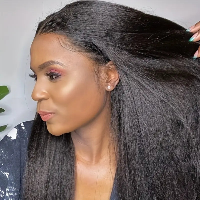 No import chargesLocal warehouse5*5 Kinky Straight Glueless Ready To Go Wigs Human Hair Pre Cut Lace For Beginners Kinky Straight Lace Front Wig Remy Hair Unprocessed Brazilian Virgin Human Hair No Glue Lace Wig Yaki Straight Human Hair Wigs Pre Plucked F