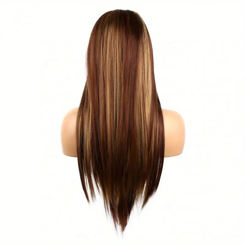 No import chargesLocal - Fastest delivery: 2 BUSINESS DAYSLong Straight Lace Front Wig for Women - Heat-Resistant Synthetic Hair with Dark Brown to Blonde Highlights, Natural Scalp Look, Closed Net Cap, Elegant Style for All Ethnicities, Long Hair Wig, Ve